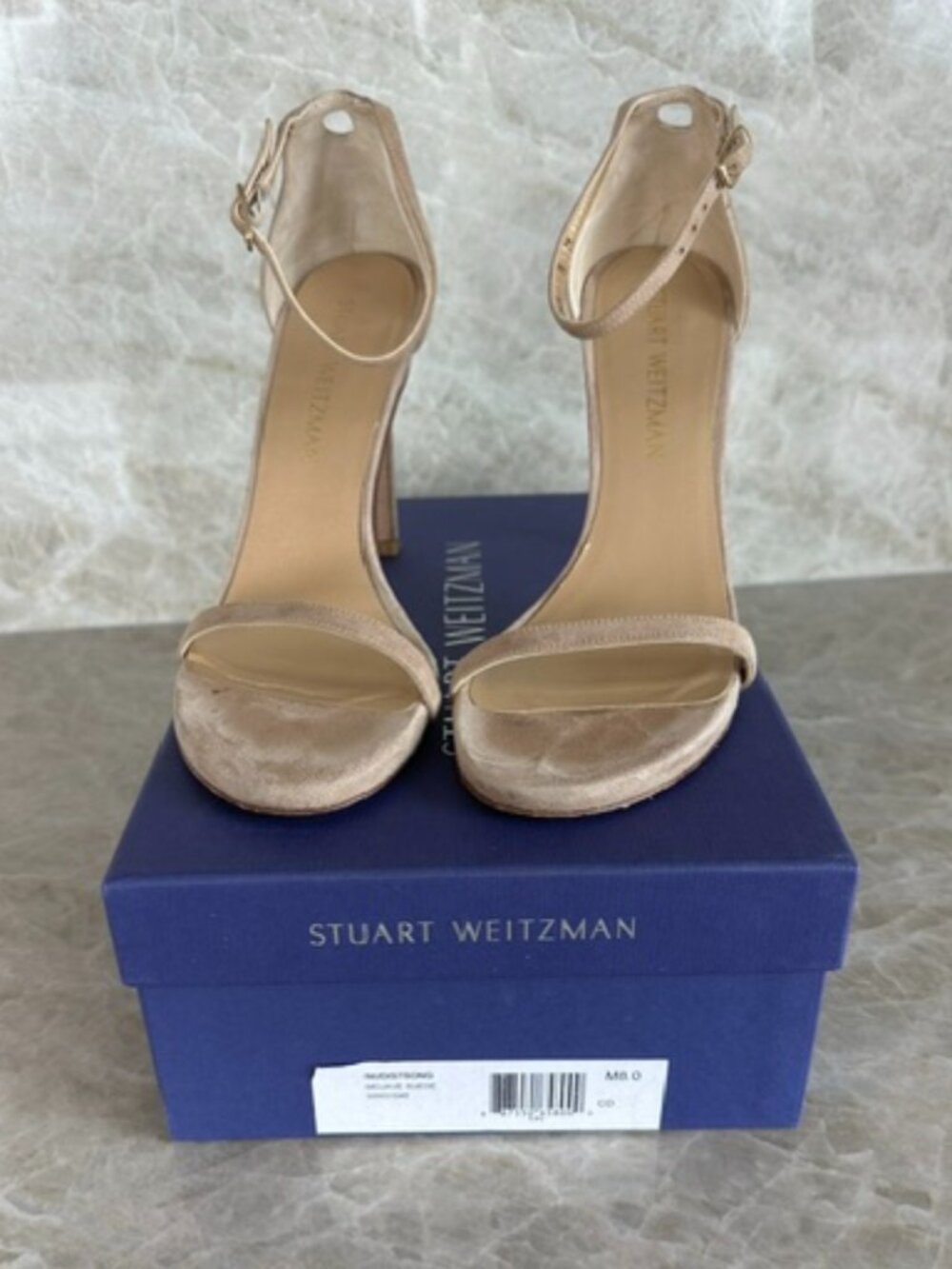 Stuart Weitzman Nudistsong Mojave Nude Suede Heel Sandals Sz8